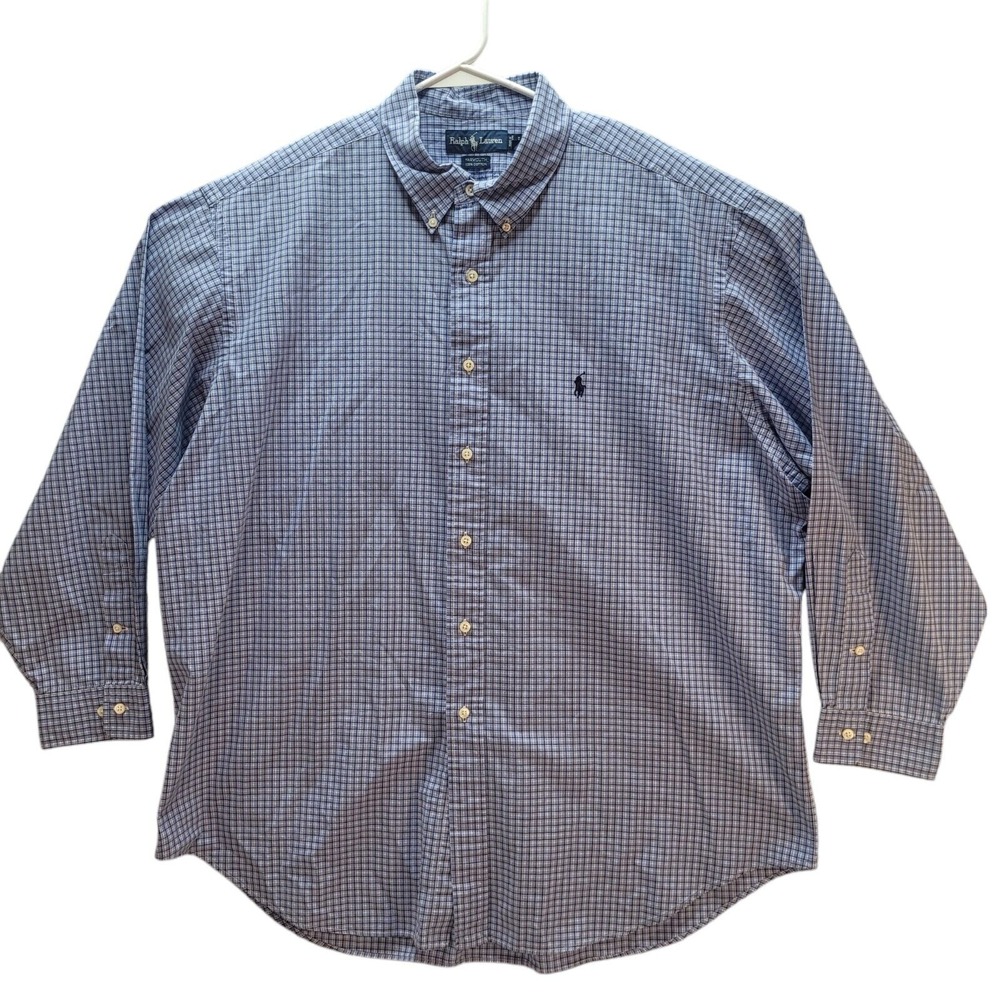Ralph Lauren Yarmouth Cotton Blue‎ White Checker 18 34/35 Button Down Shirt